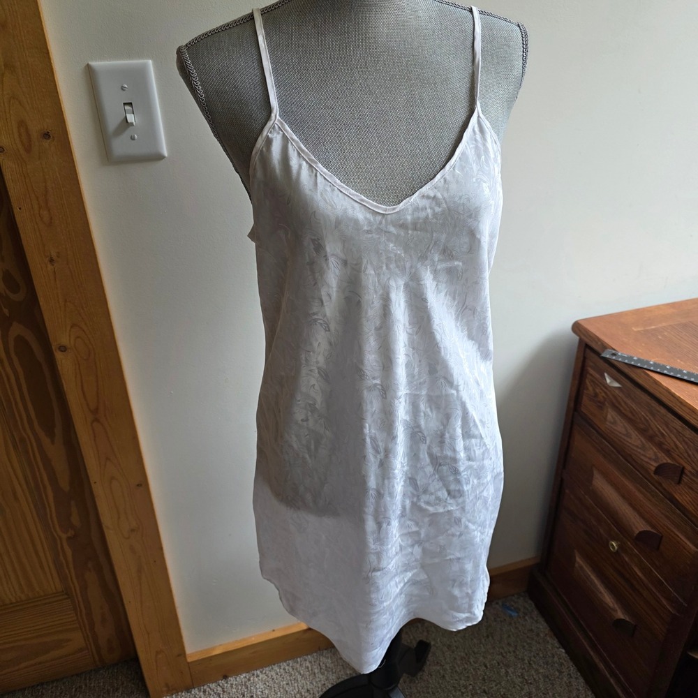 California Miss Vintage White Floral Satin Slip Dress Coquette Mini Medium